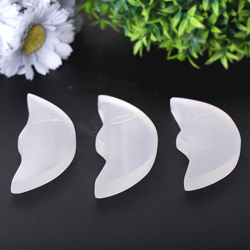 3.5-4 Inch Selenite Hand Carved Moon for Meditation