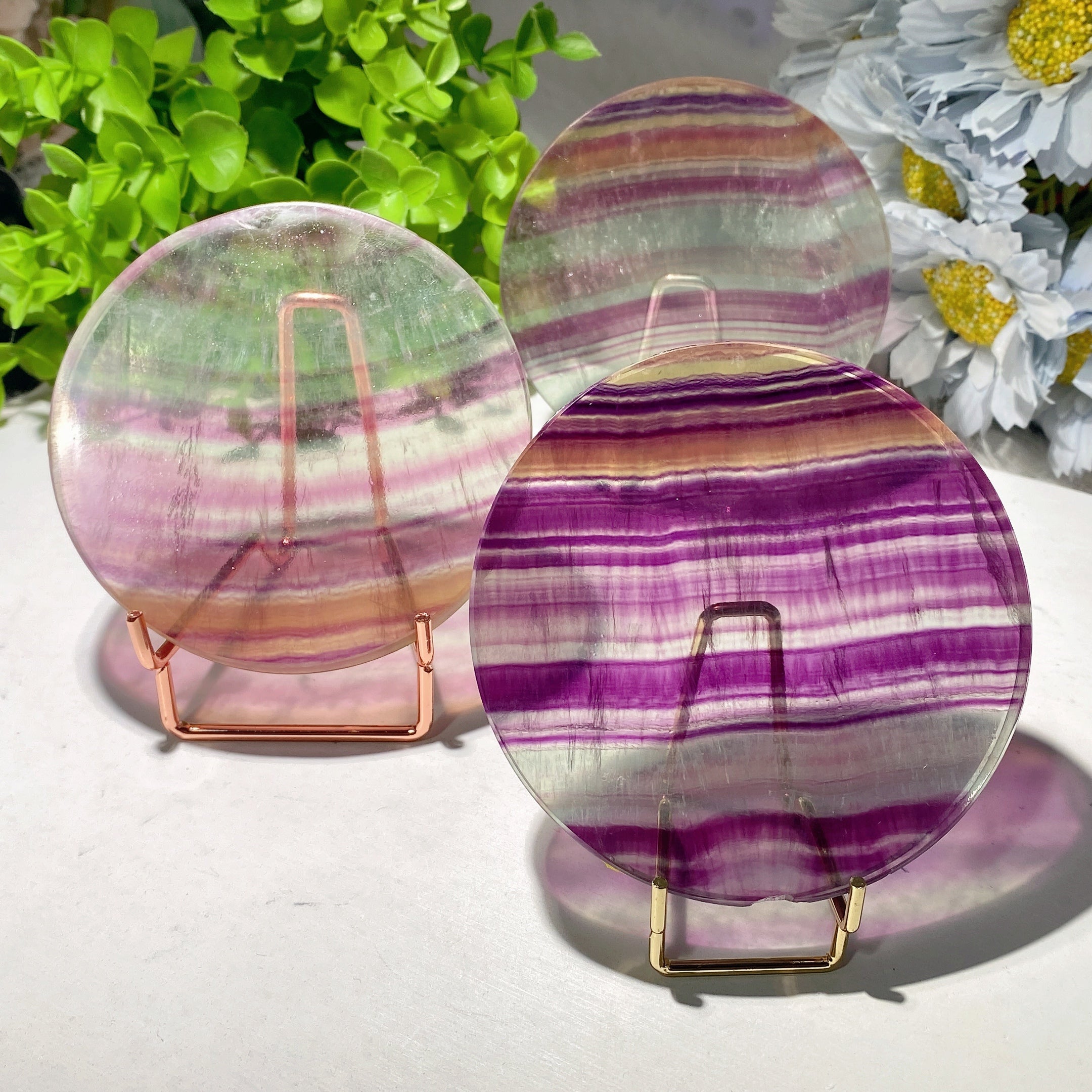 3.5-inch Fluorite Round Slab Crystal Specimen for Healing
