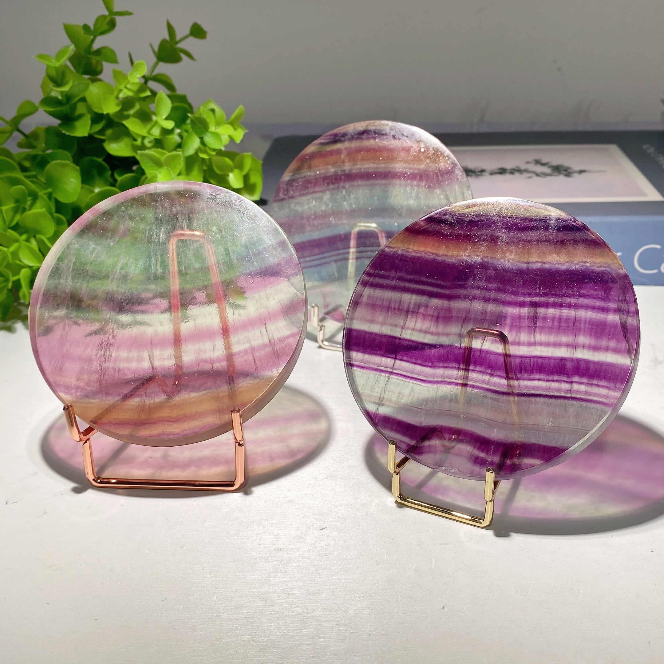 3.5-inch Fluorite Round Slab Crystal Specimen for Healing