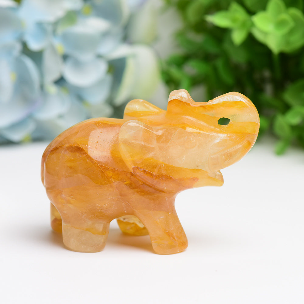 3.5 inch Golden Healer Crystal Elephant Carving