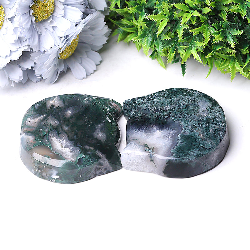3.5 inch Moss Agate Cat Head Crystal Bowl Figurine