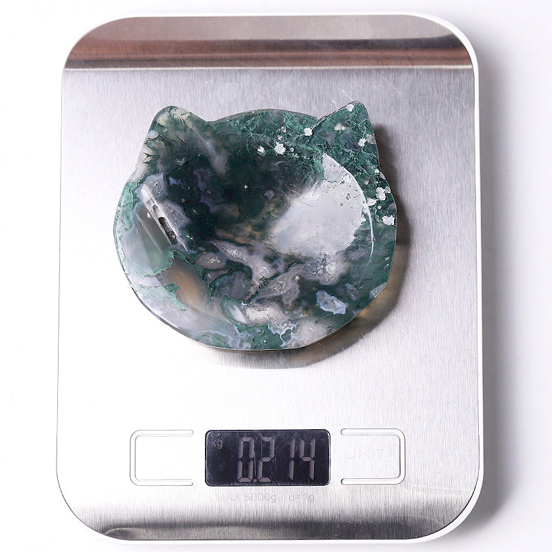 3.5 inch Moss Agate Cat Head Crystal Bowl Figurine
