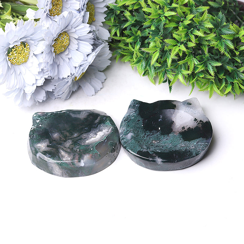 3.5 inch Moss Agate Cat Head Crystal Bowl Figurine