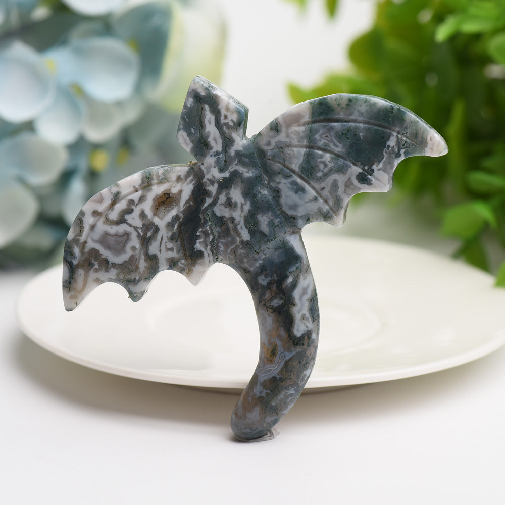 3.5-inch Moss Agate & Yellow Calcite Crystal Dragon Carving for Healing