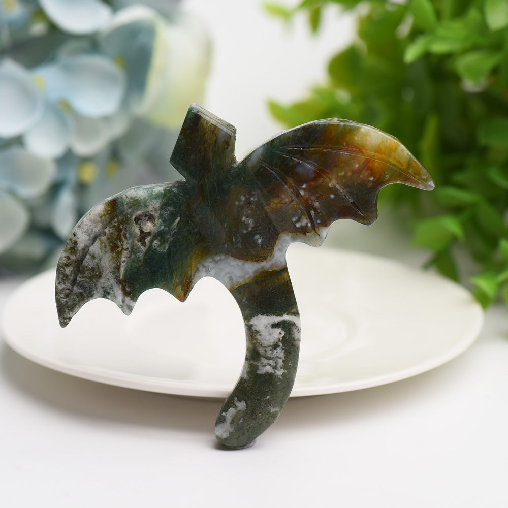 3.5-inch Moss Agate & Yellow Calcite Crystal Dragon Carving for Healing