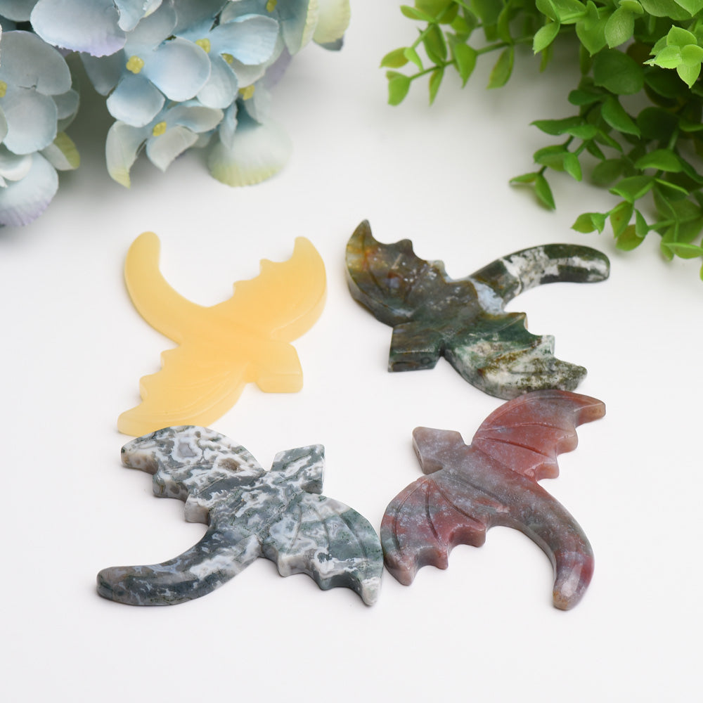 3.5-inch Moss Agate & Yellow Calcite Crystal Dragon Carving for Healing