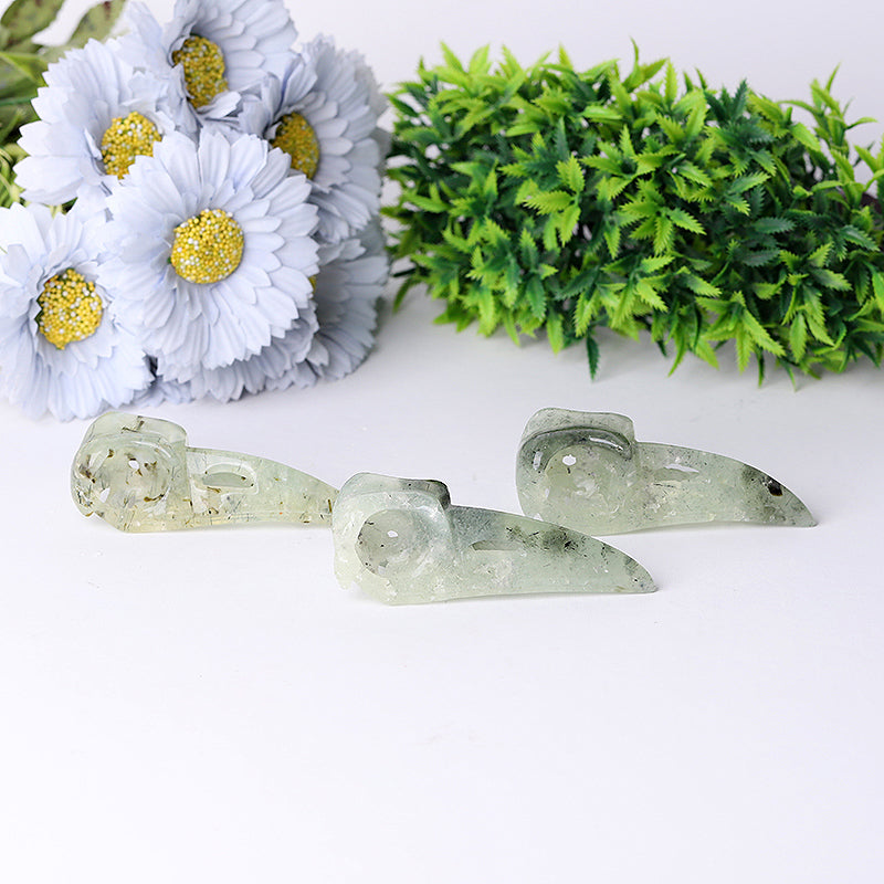 3.5 inch Prehnite Crow Skull Crystal Animal Carving