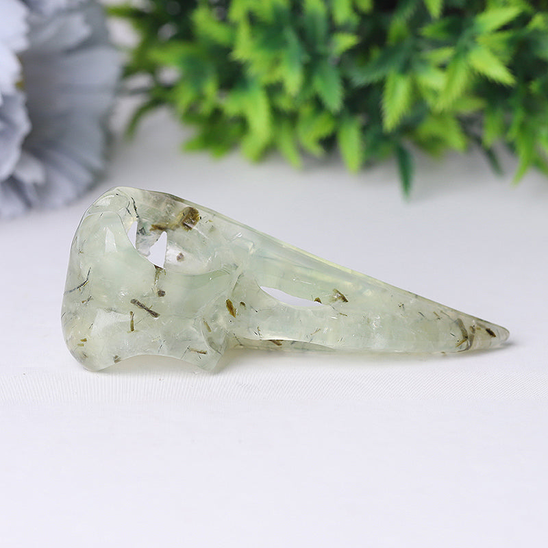 3.5 inch Prehnite Crow Skull Crystal Animal Carving