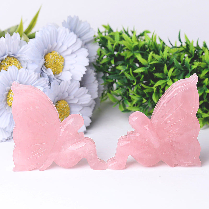 3.5 Inch Rose Quartz Fairy Crystal Figurine Carving
