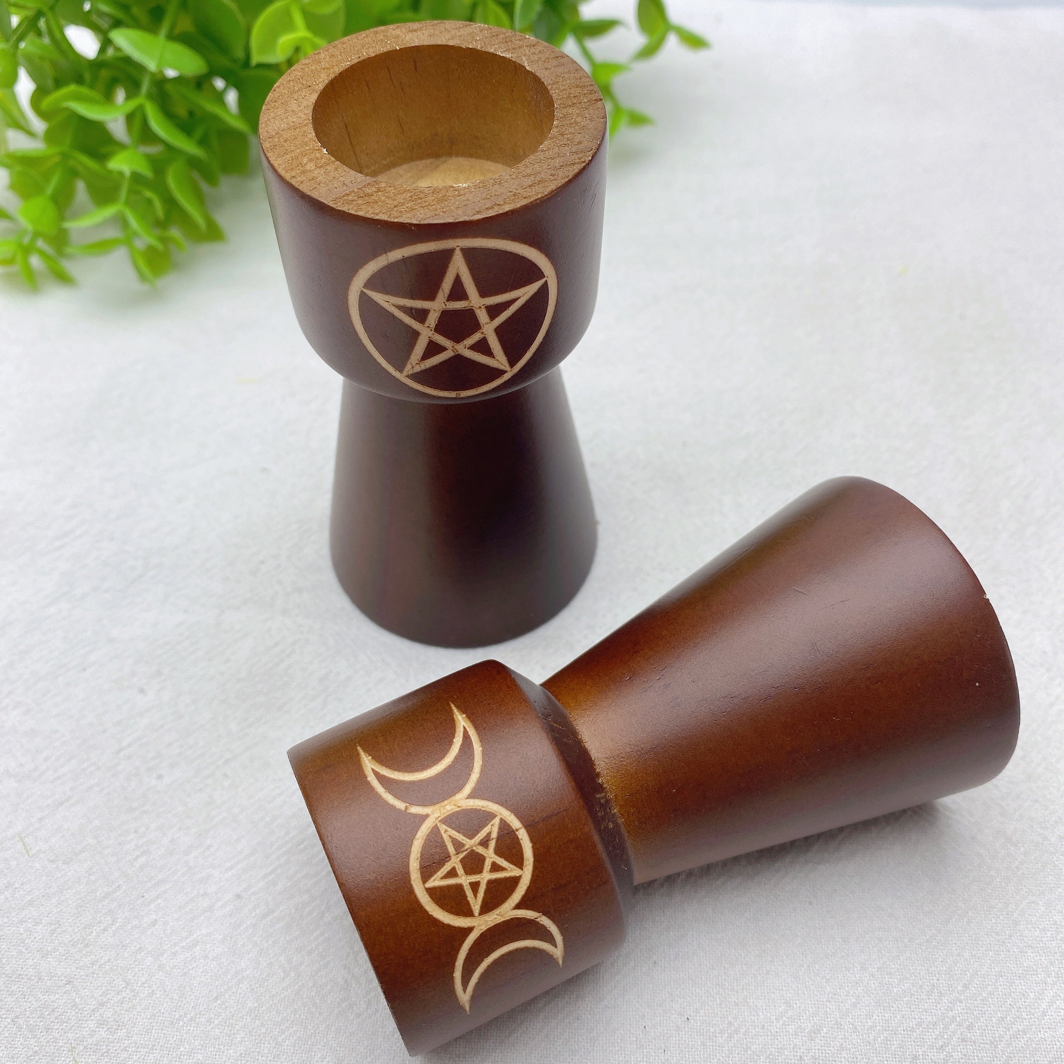 3.5 inch Wooden Candle Holder with Spiritual Engraving