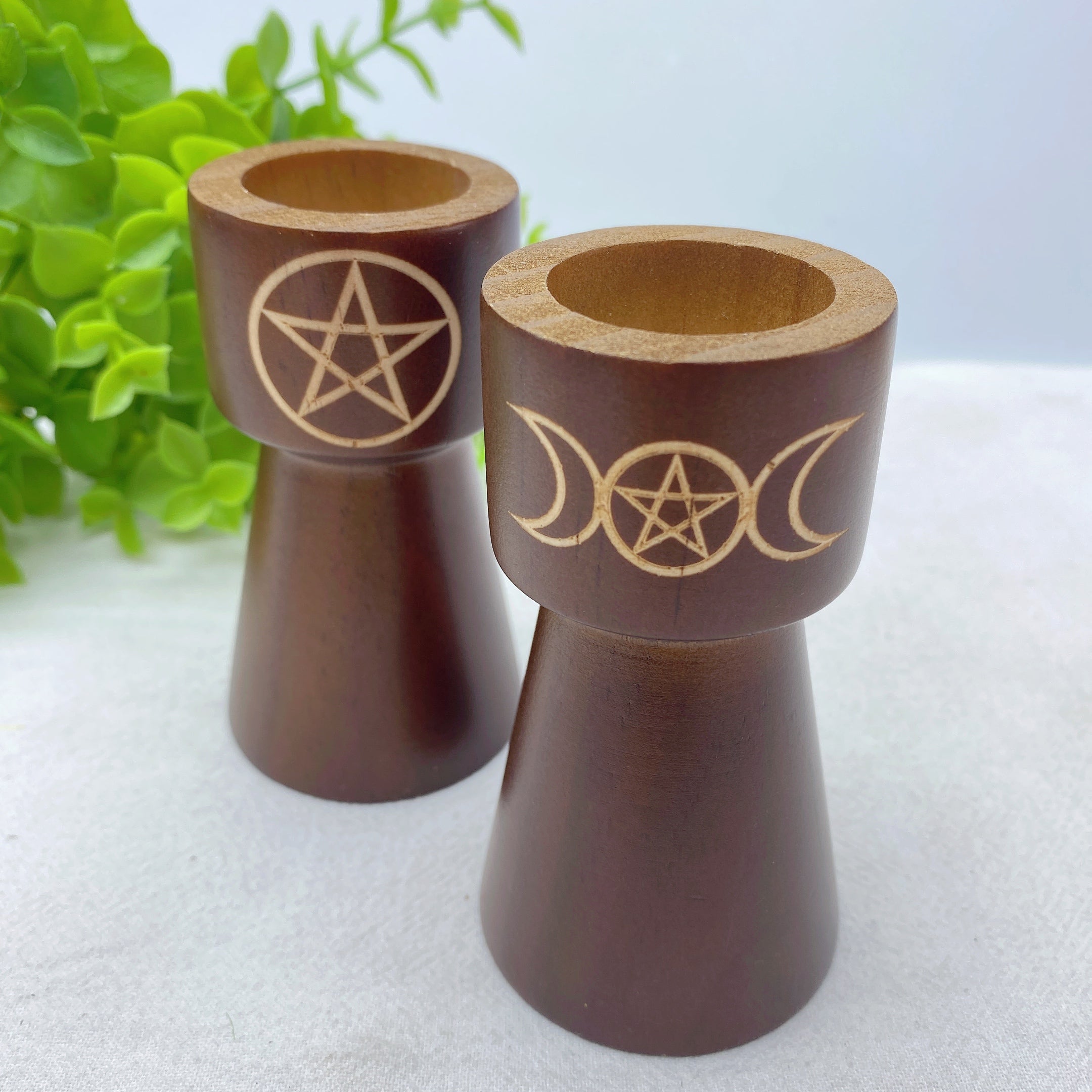 3.5 inch Wooden Candle Holder with Spiritual Engraving