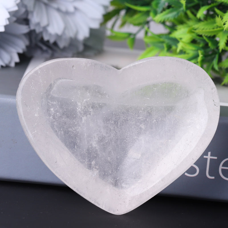 3.5in Clear Quartz Crystal Heart Shaped Bowl for Healing