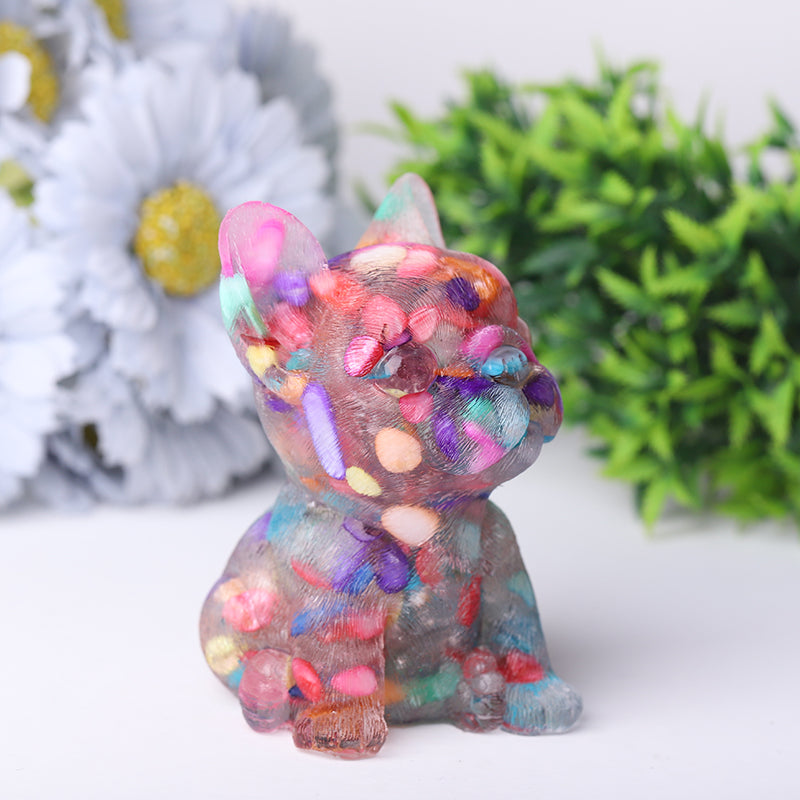 3.5in Hand-Carved Crystal French Bulldog Figurine for Healing