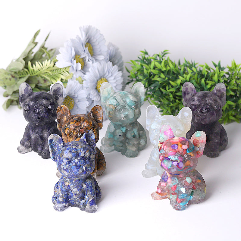 3.5in Hand-Carved Crystal French Bulldog Figurine for Healing