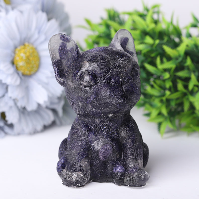 3.5in Hand-Carved Crystal French Bulldog Figurine for Healing
