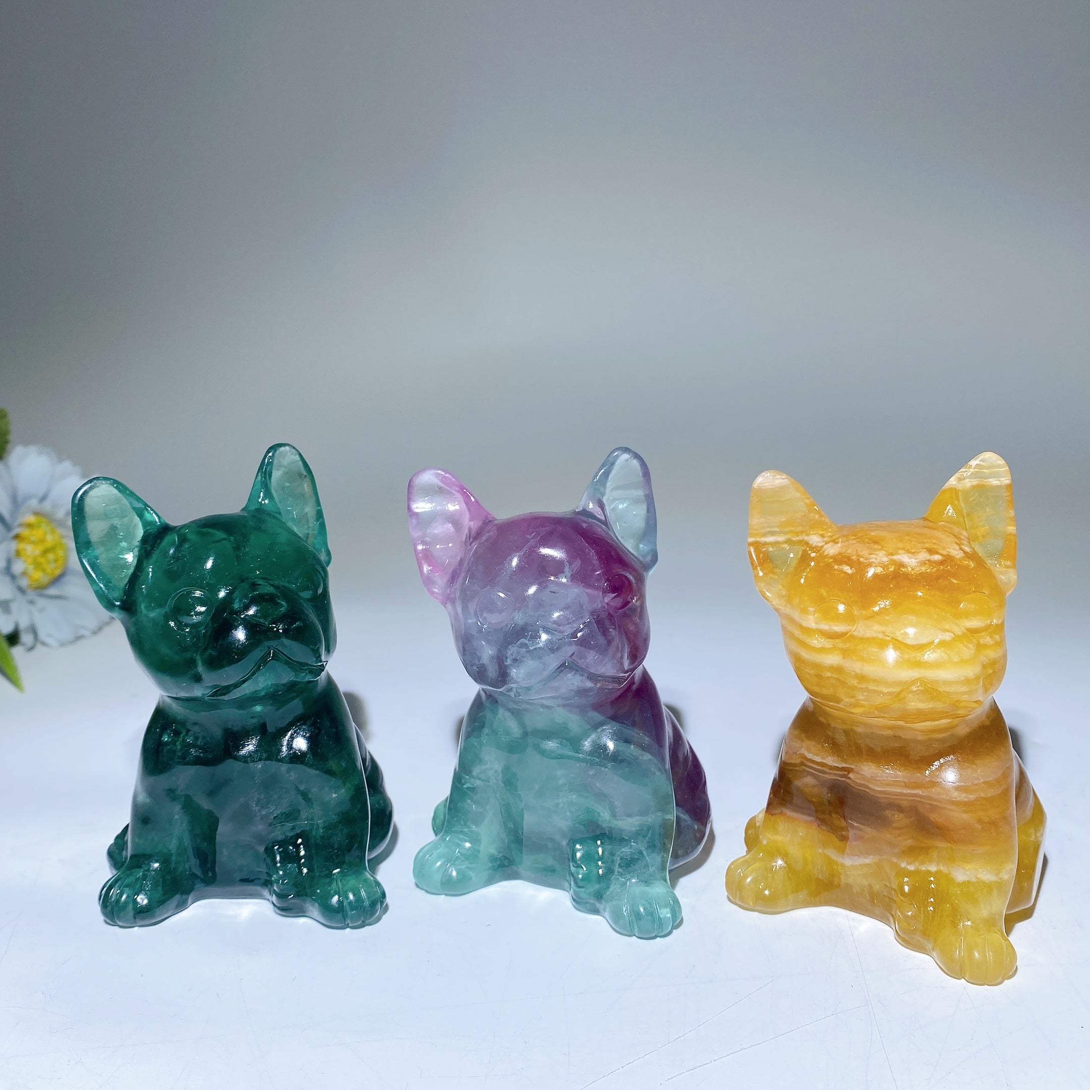 3.6 Inch Fluorite Crystal Dog Figurine Healing Stone
