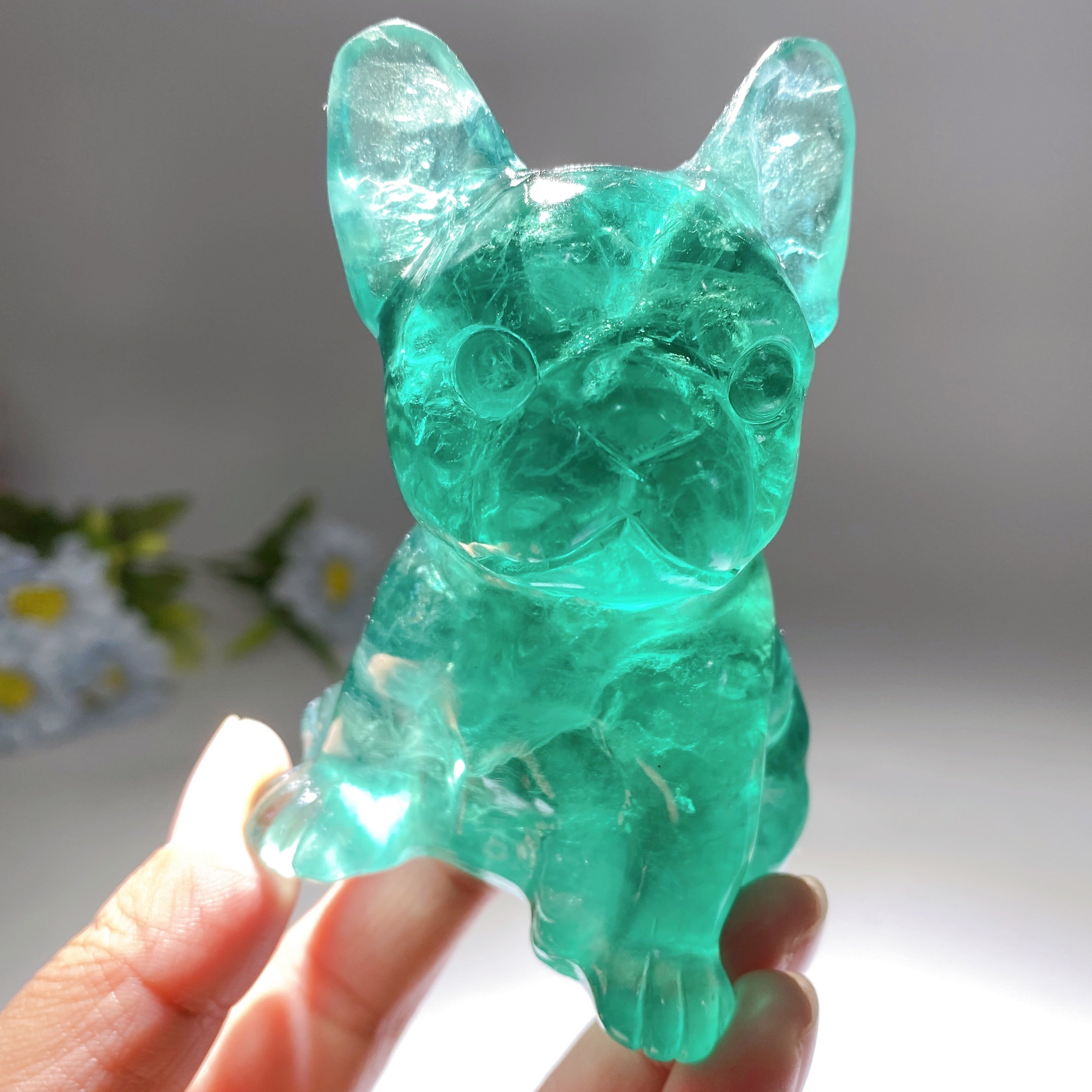 3.6 Inch Fluorite Crystal Dog Figurine Healing Stone