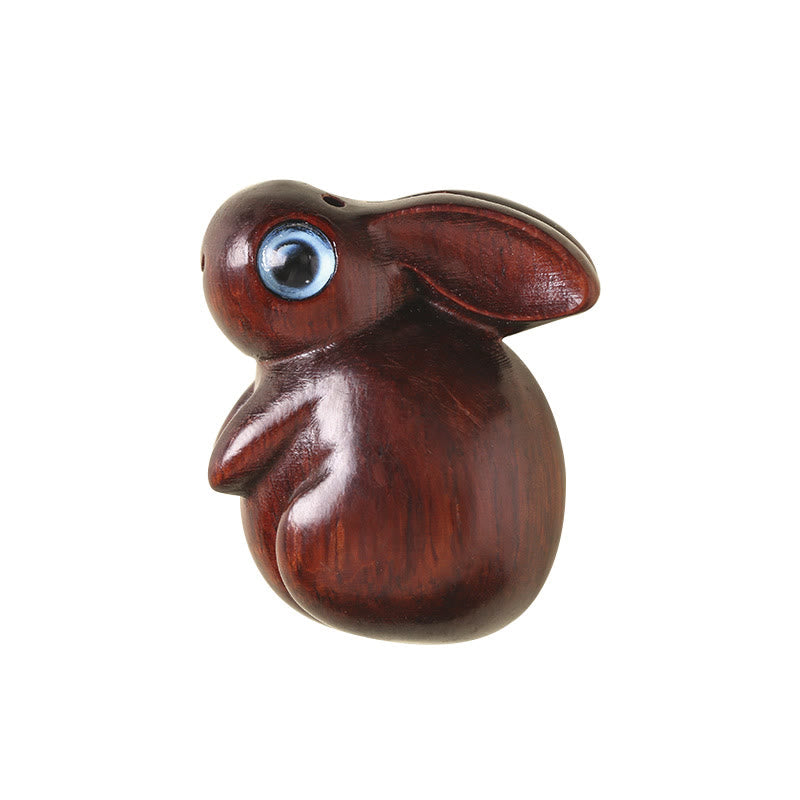 3.6cm Small Leaf Red and Green Sandalwood Lucky Rabbit Zen Decor