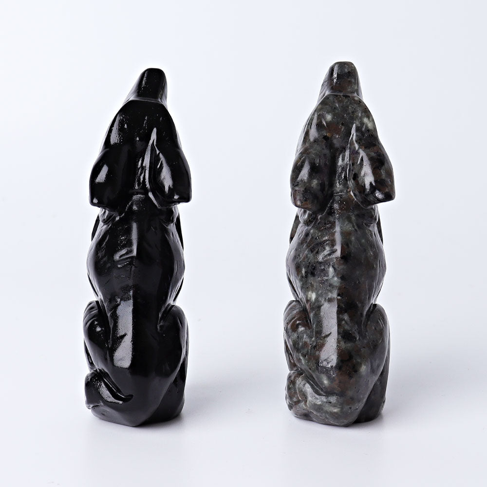 3.7 Inch Hand Carved Wolf Crystal | Yooperlite & Obsidian