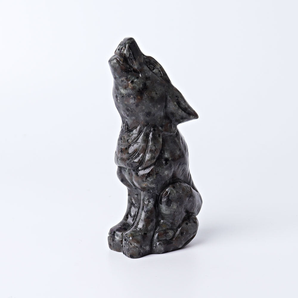 3.7 Inch Hand Carved Wolf Crystal | Yooperlite & Obsidian