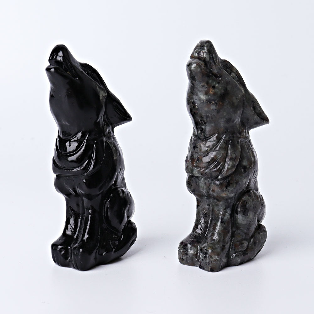 3.7 Inch Hand Carved Wolf Crystal | Yooperlite & Obsidian