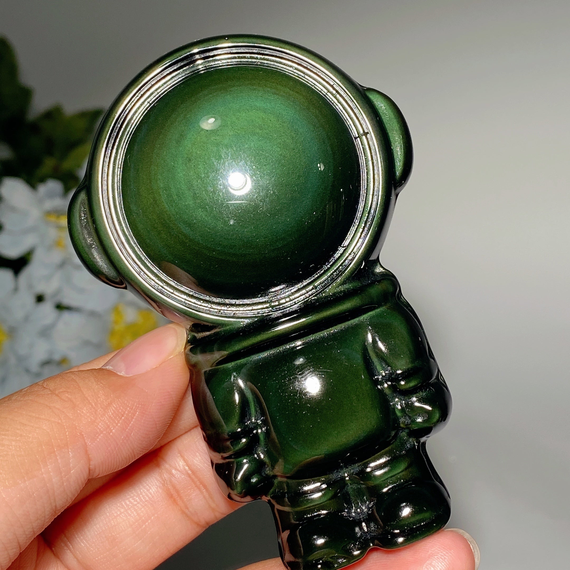 3.7" Rainbow Obsidian Spaceman Crystal Figurine for Healing
