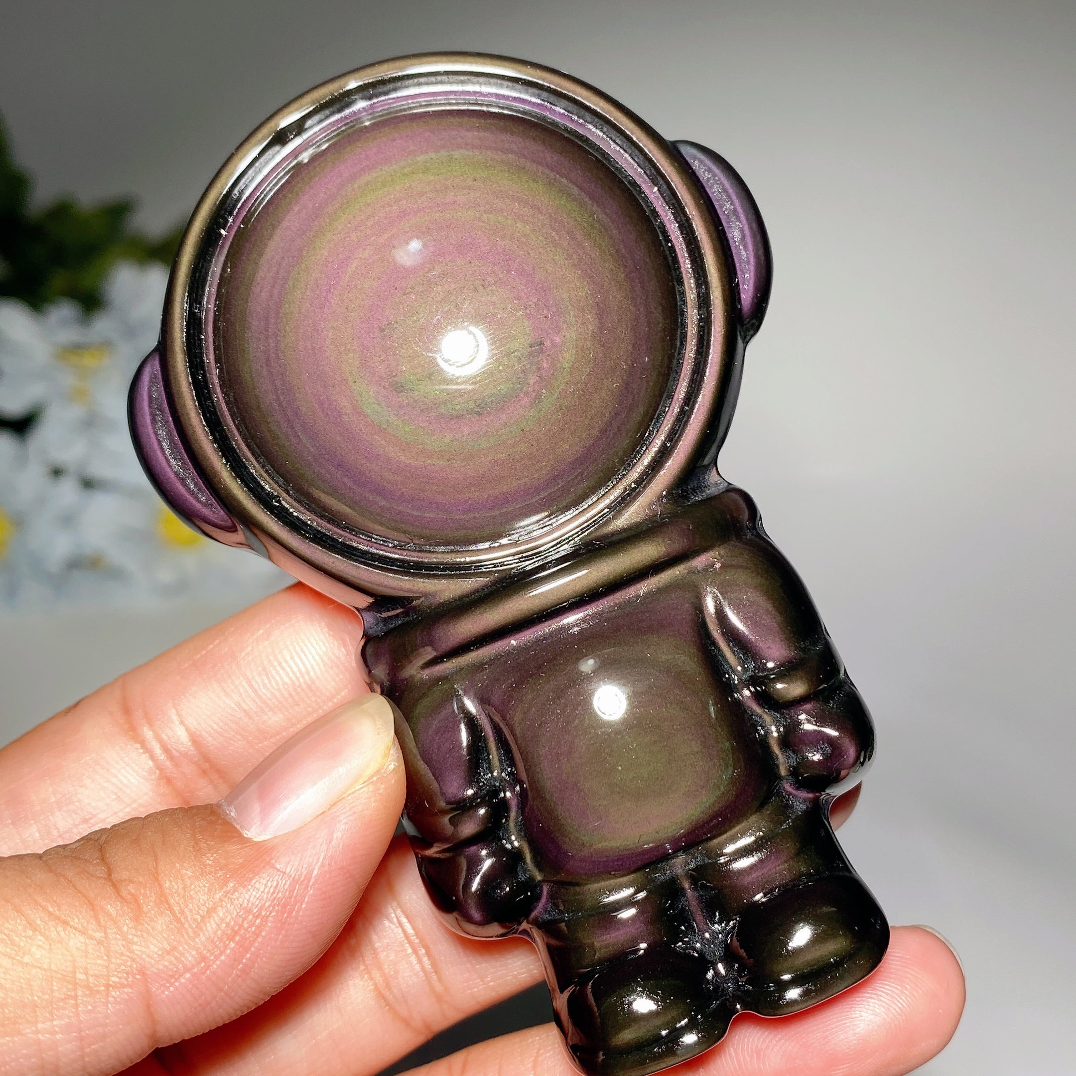 3.7" Rainbow Obsidian Spaceman Crystal Figurine for Healing
