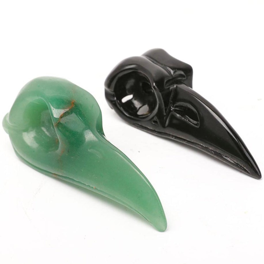 3.8" Aventurine & Black Obsidian Crow Skull Crystal Animals