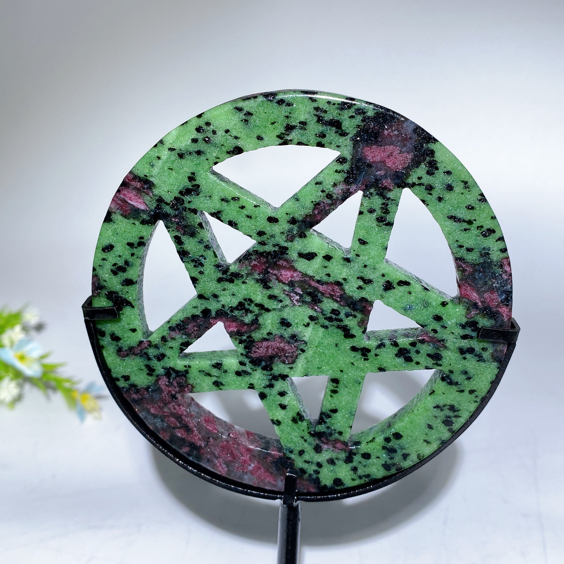 3.8" Crystal Pentacle Carving with Stand for Healing