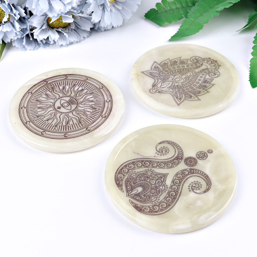 3.8 inch Afghan Jade Crystal Coasters for Healing & Décor