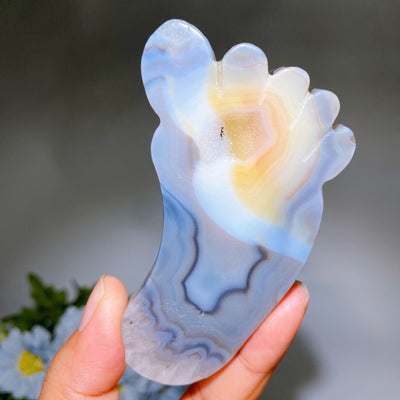 3.8 Inch Druzy Agate Crystal Foot Figurine Healing Carving