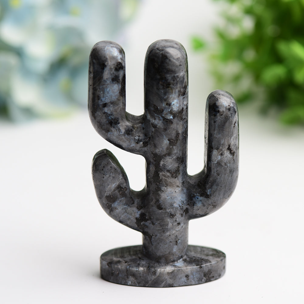 3.8 Inch Larvikite Crystal Cactus Carving Figurine