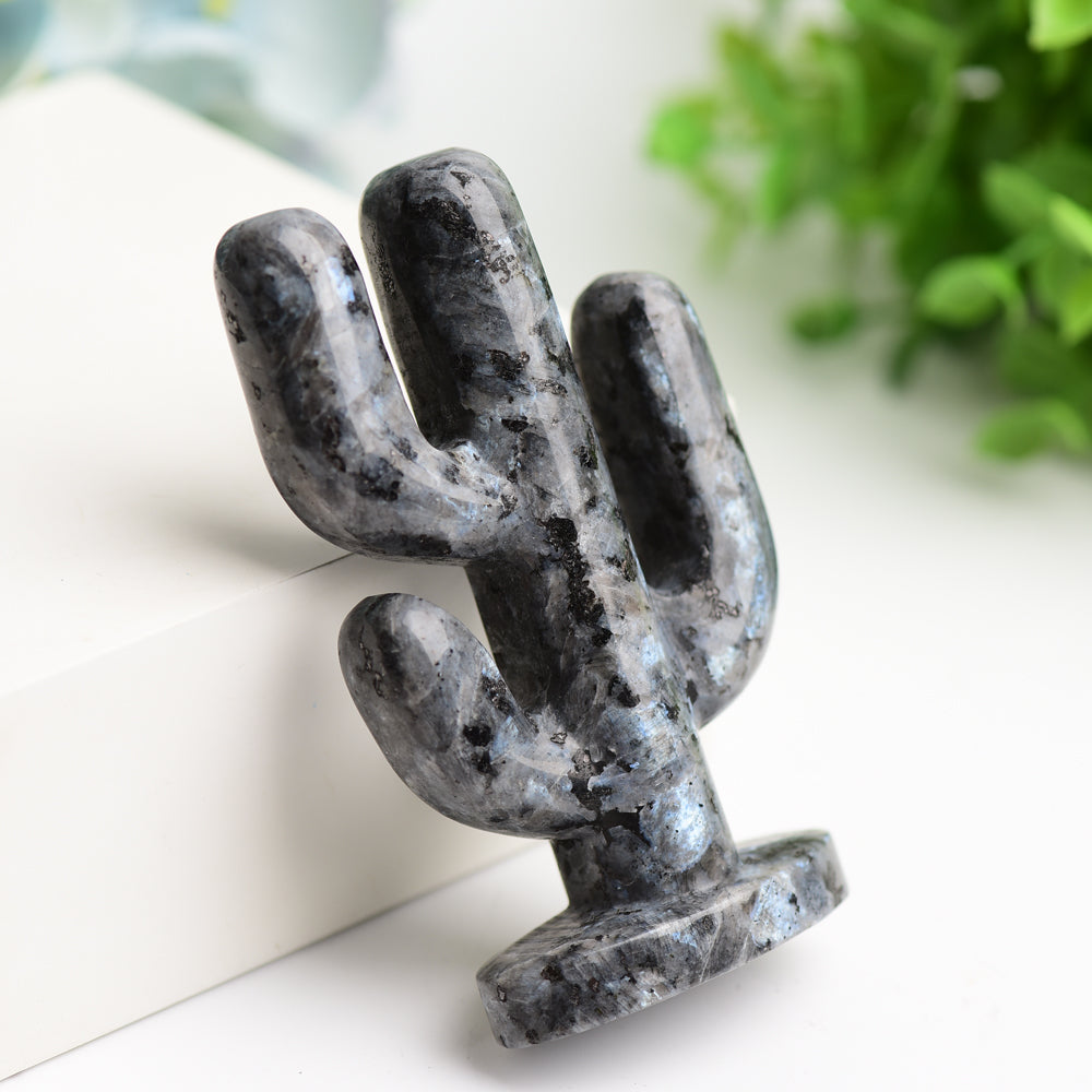 3.8 Inch Larvikite Crystal Cactus Carving Figurine
