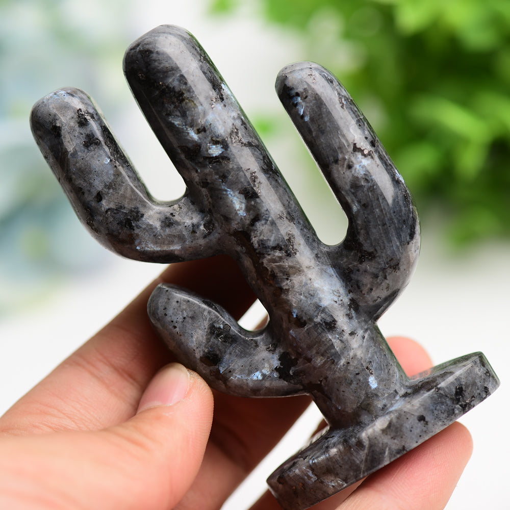 3.8 Inch Larvikite Crystal Cactus Carving Figurine