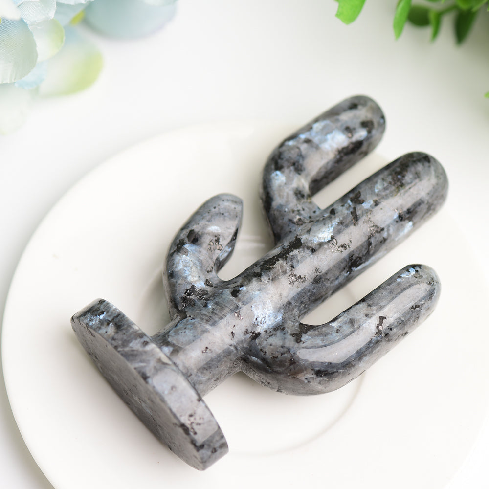 3.8 Inch Larvikite Crystal Cactus Carving Figurine