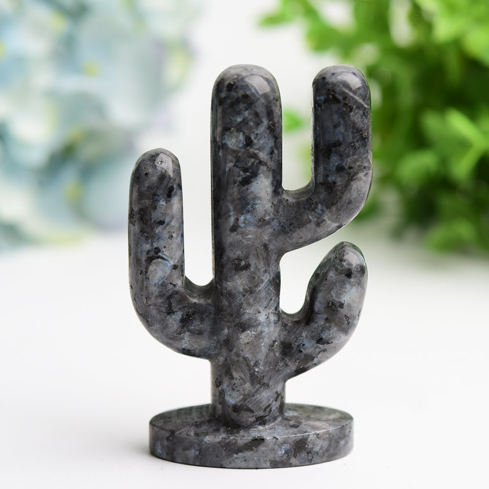 3.8 Inch Larvikite Crystal Cactus Carving Figurine