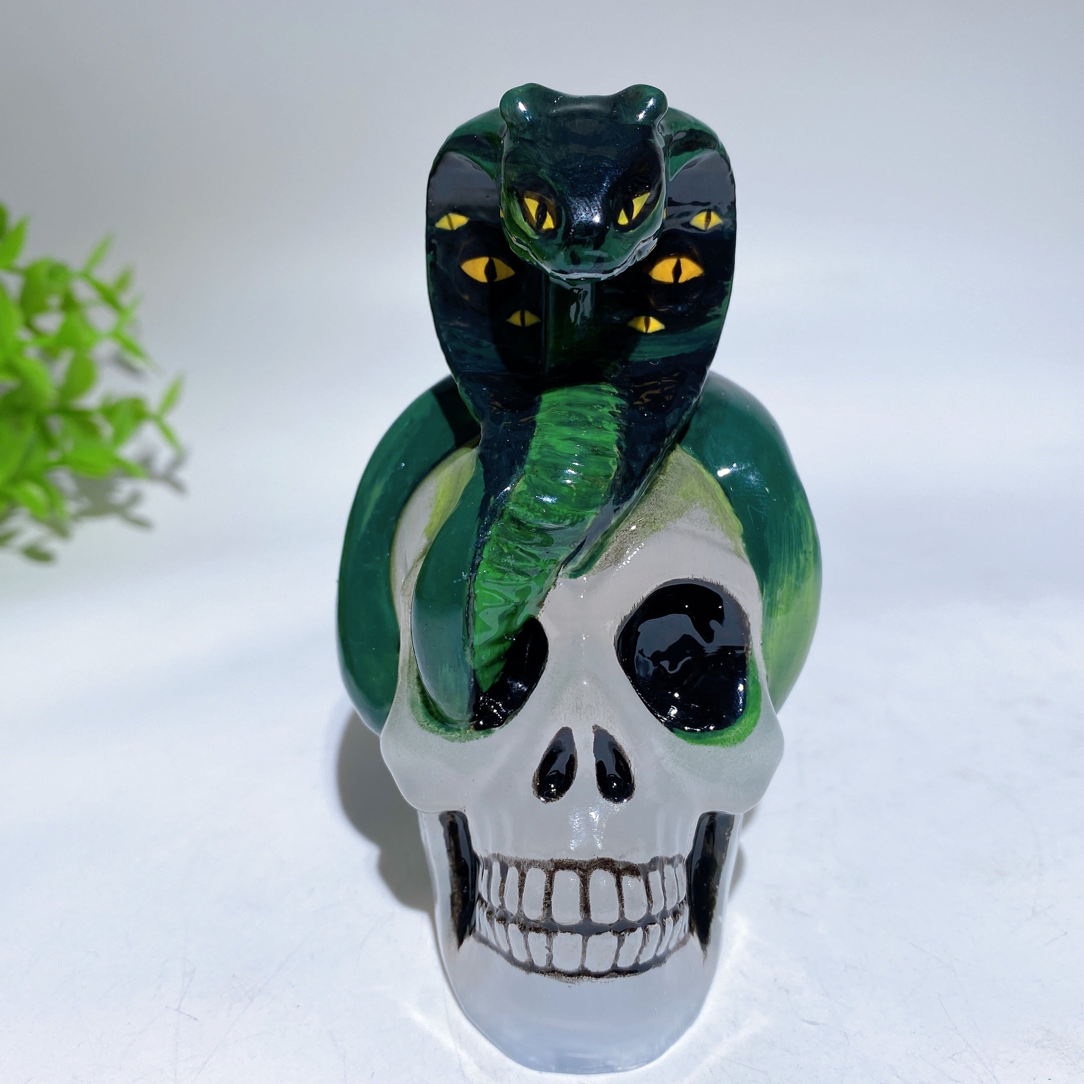 3.8 Inch Selenite Skull with Hand Painted Snake | Crystal Healing