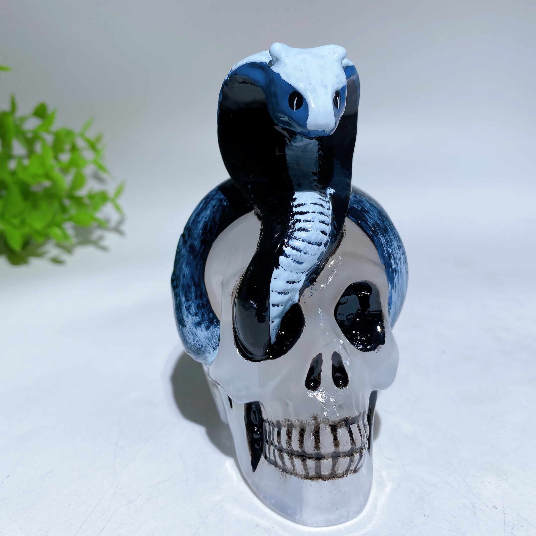 3.8 Inch Selenite Skull with Hand Painted Snake | Crystal Healing