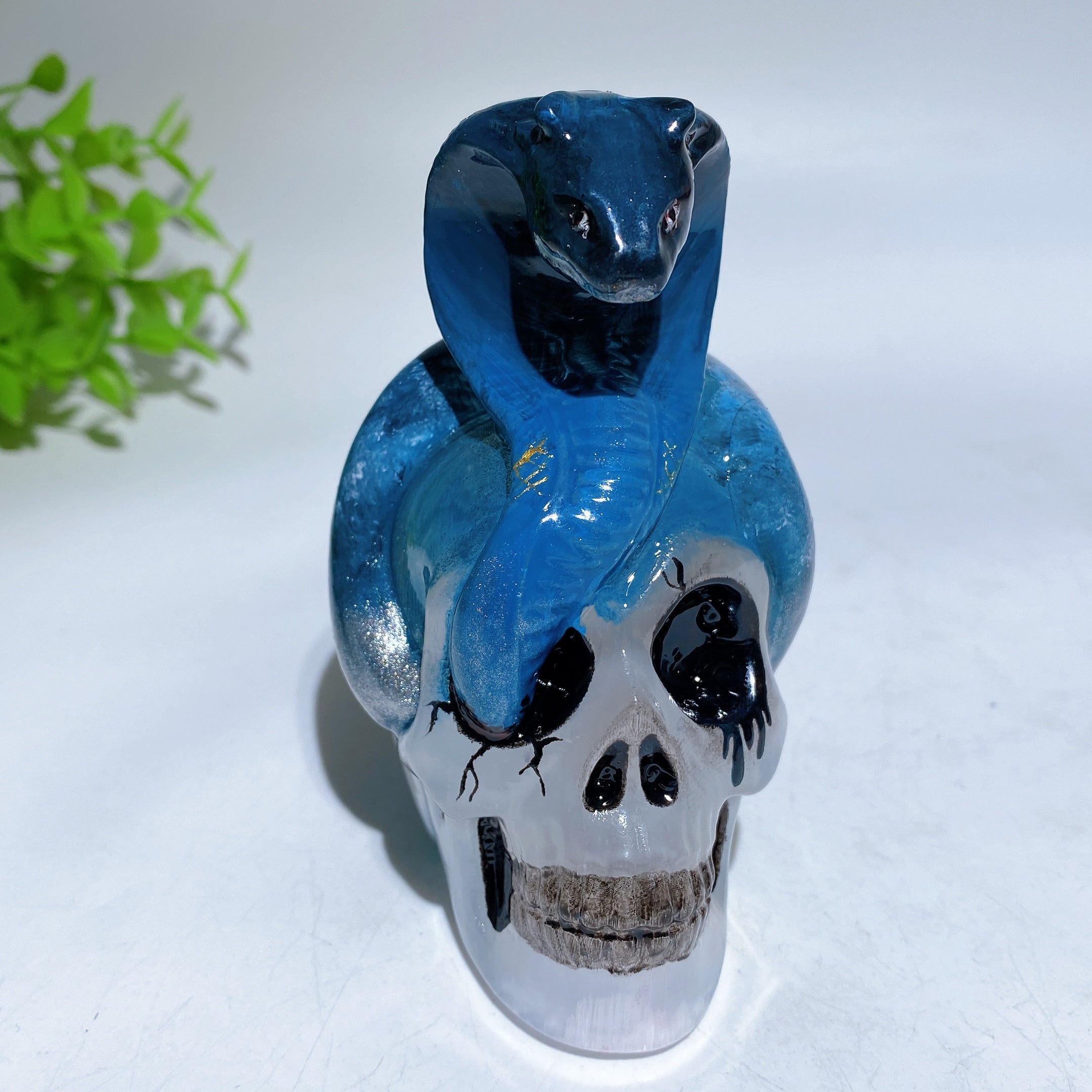 3.8 Inch Selenite Skull with Hand Painted Snake | Crystal Healing