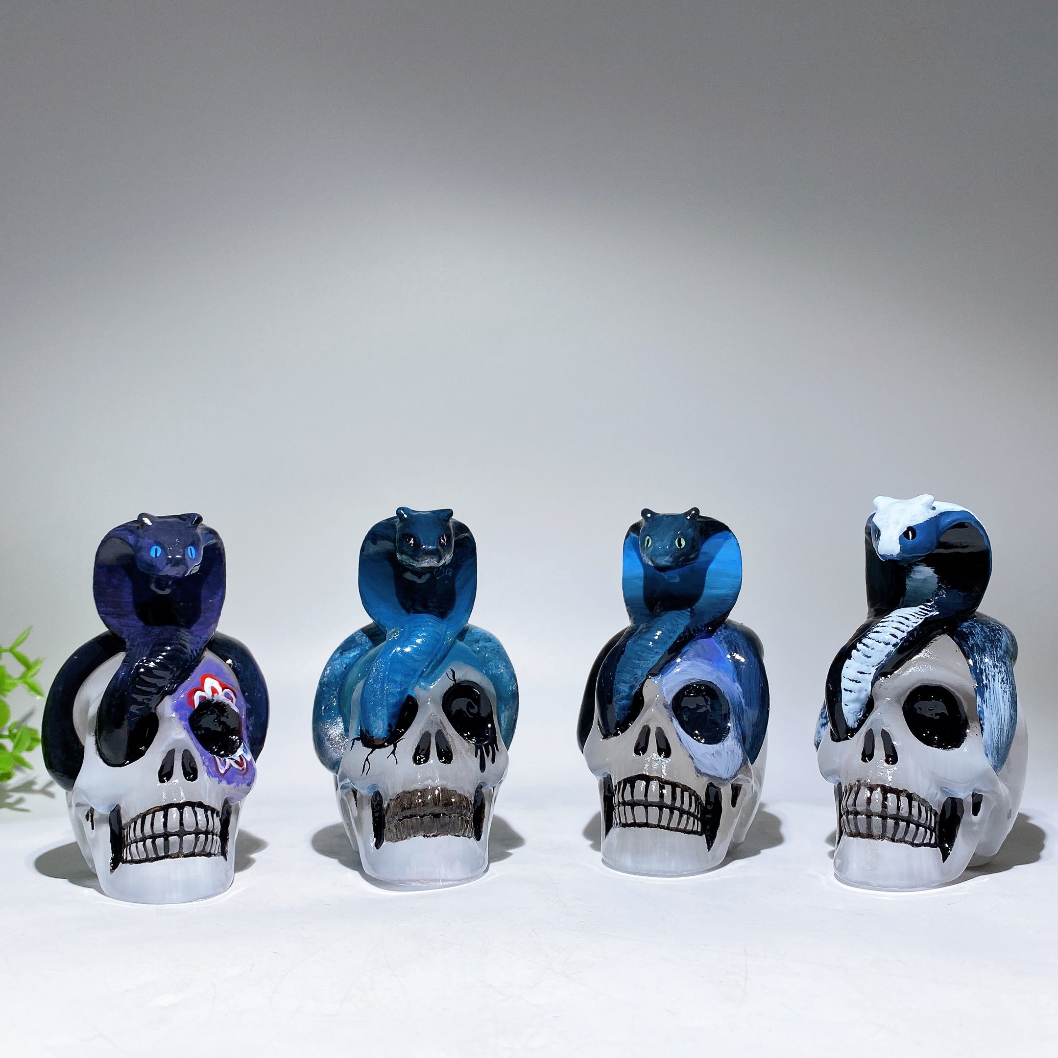 3.8 Inch Selenite Skull with Hand Painted Snake | Crystal Healing