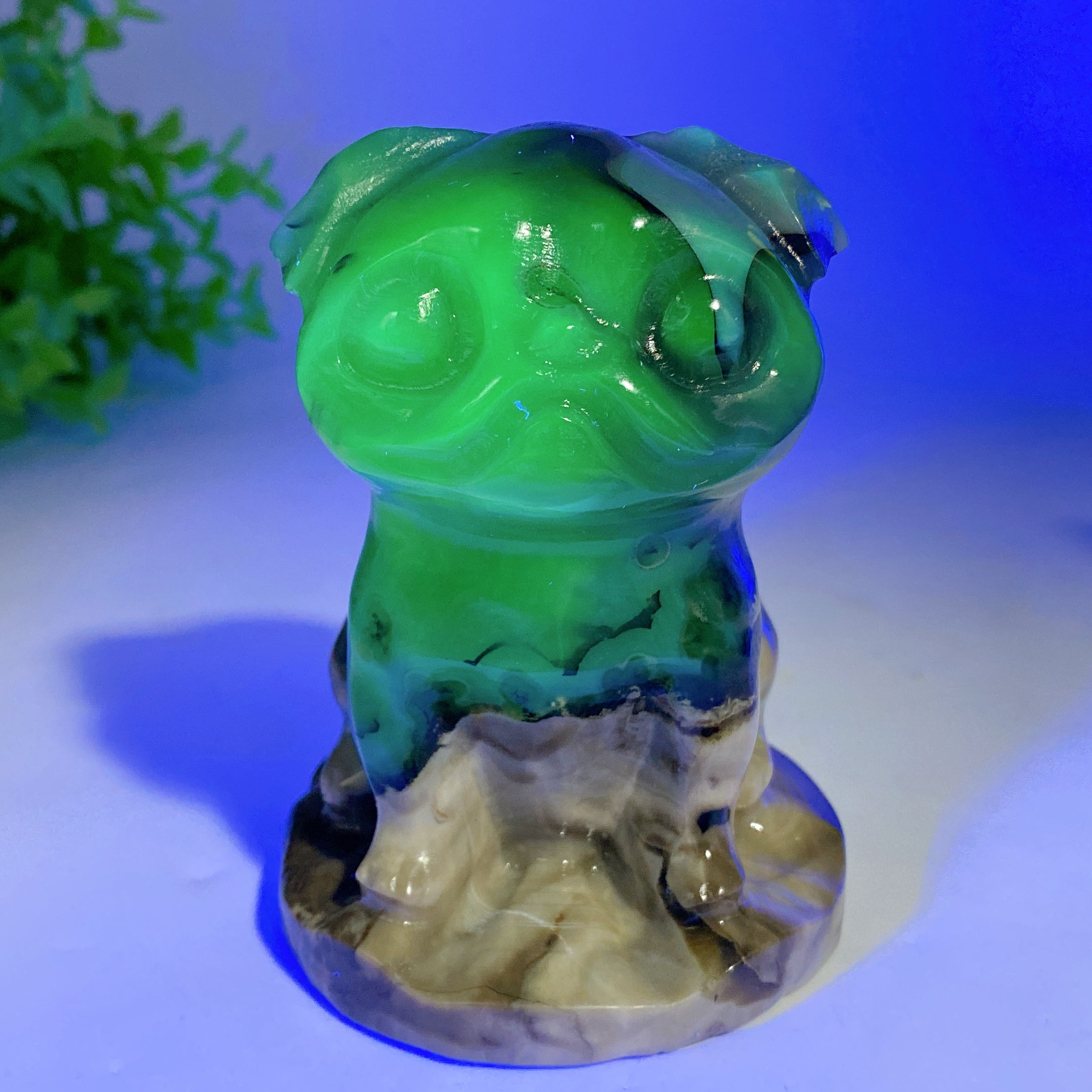 3.8 Inch Volcanic Agate Pug Dog Crystal Sculpture