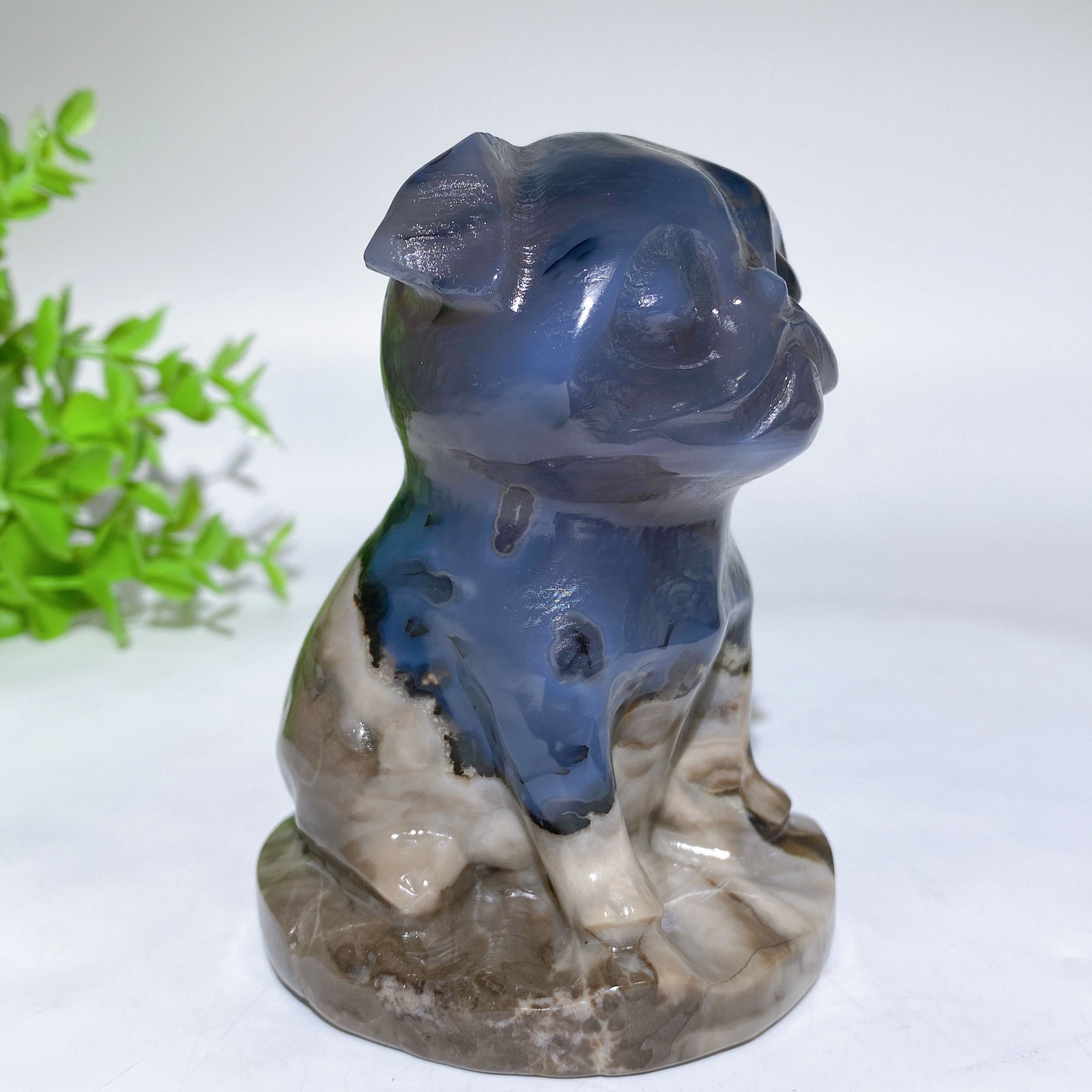 3.8 Inch Volcanic Agate Pug Dog Crystal Sculpture