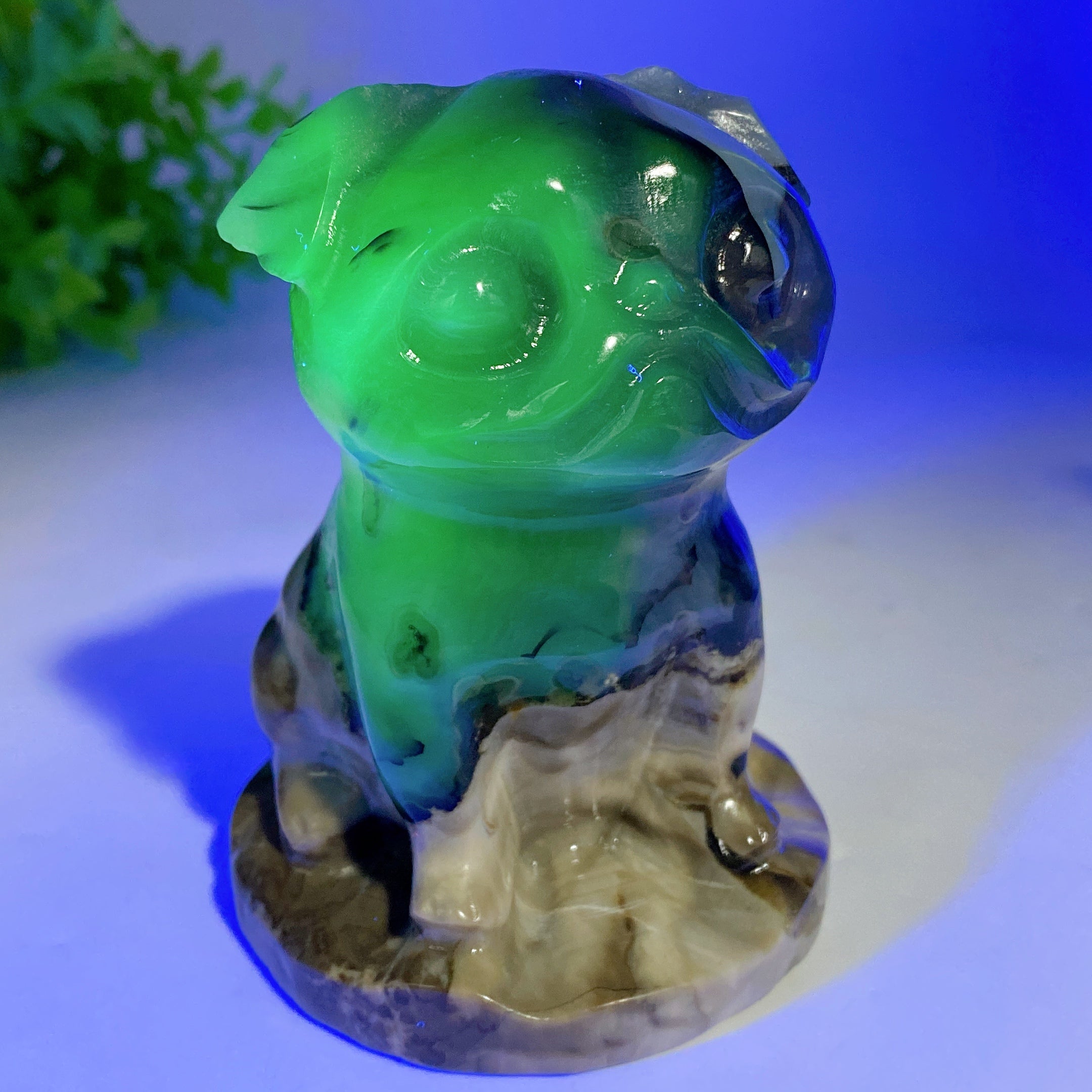 3.8 Inch Volcanic Agate Pug Dog Crystal Sculpture