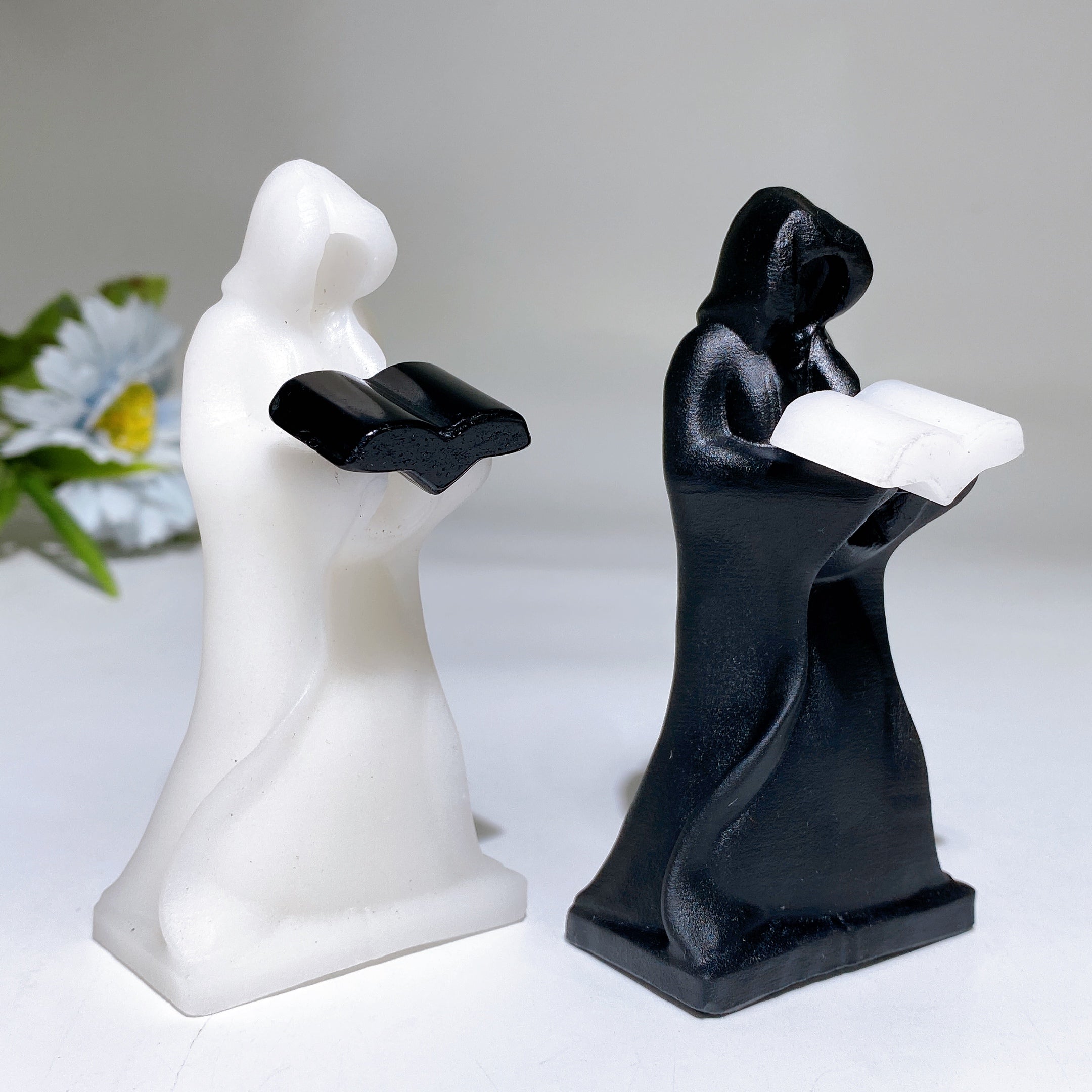 3.8 inch White Jade & Black Obsidian Crystal Figurine