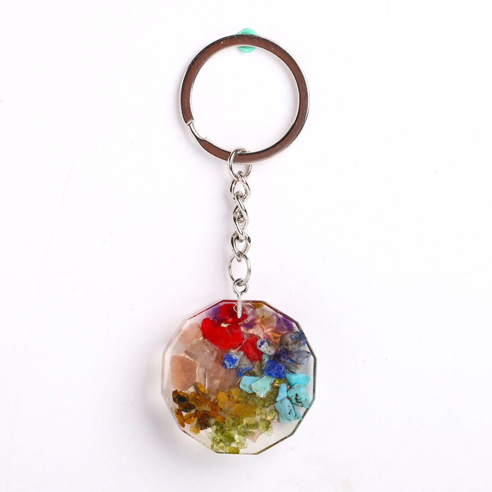 3.8" Resin Infused 7 Chakra Crystal Keychain Decor