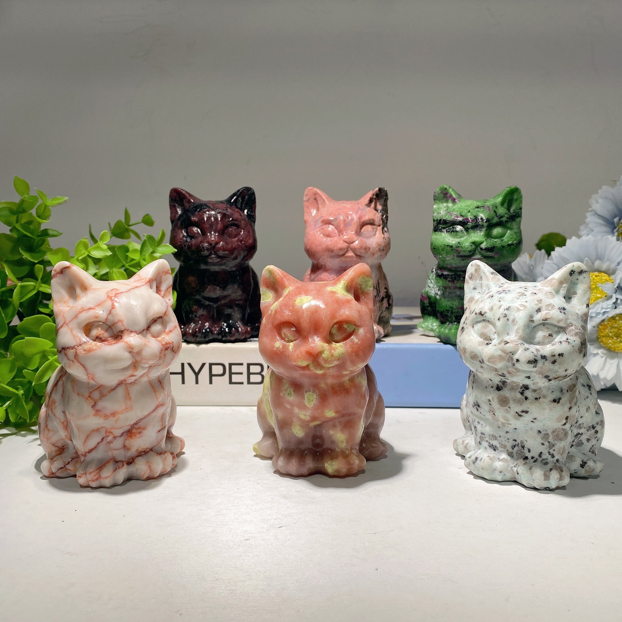 3.9" Crystal Cat Figurine | Mixed Gemstone Healing Carving