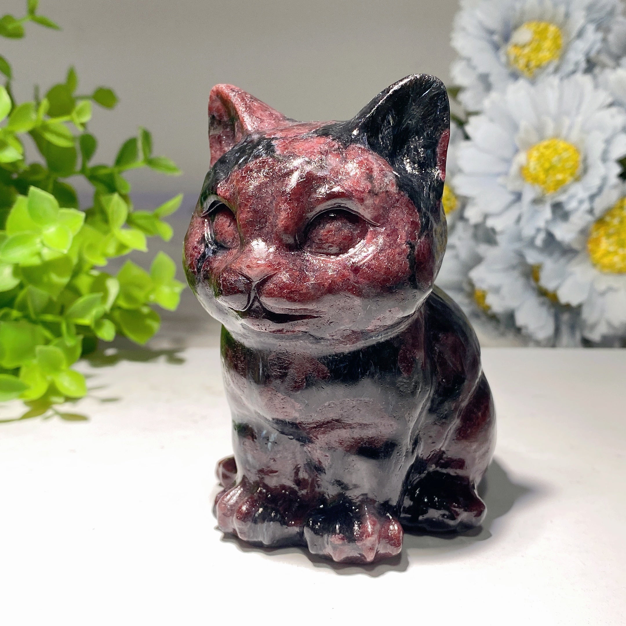 3.9" Crystal Cat Figurine | Mixed Gemstone Healing Carving