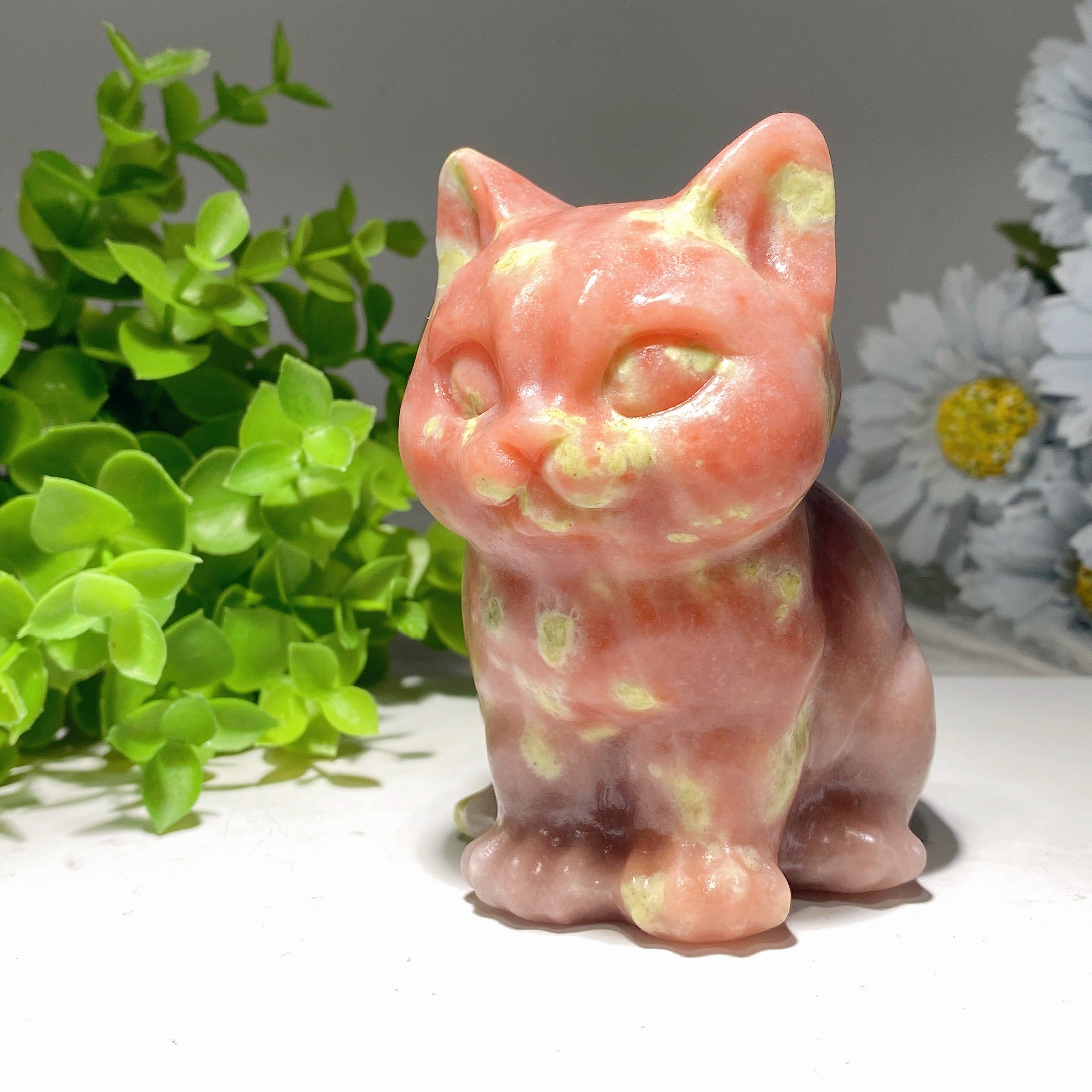 3.9" Crystal Cat Figurine | Mixed Gemstone Healing Carving