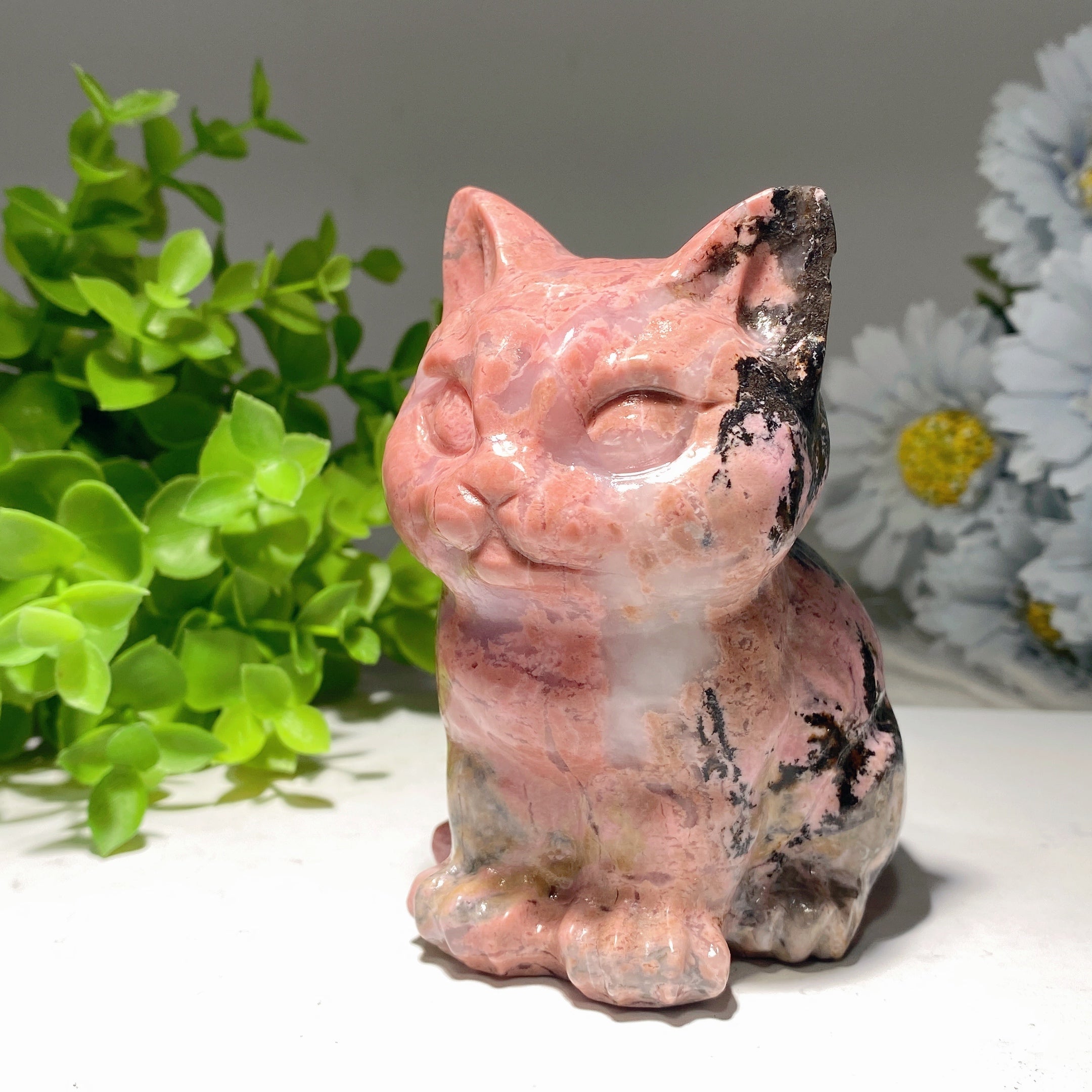 3.9" Crystal Cat Figurine | Mixed Gemstone Healing Carving