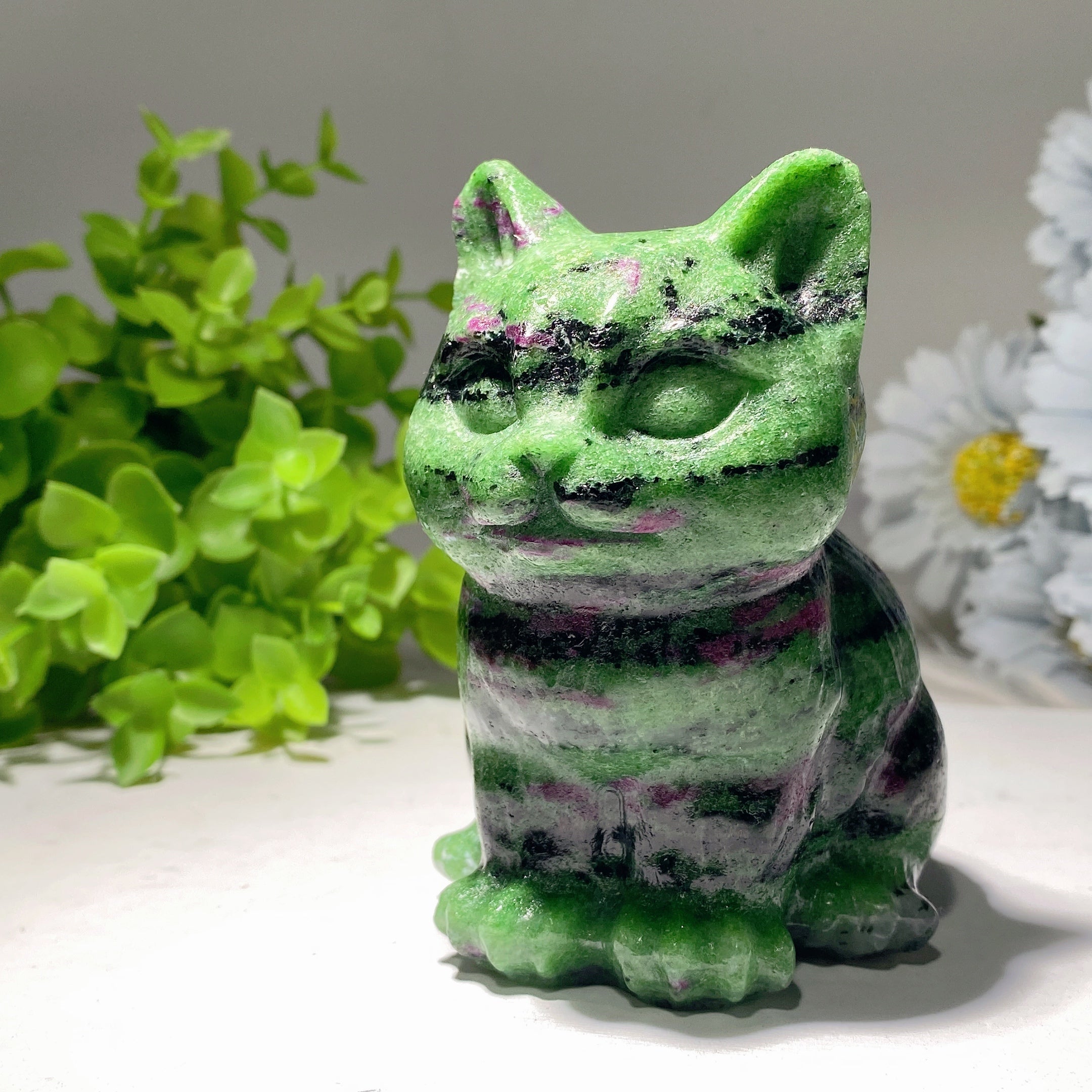 3.9" Crystal Cat Figurine | Mixed Gemstone Healing Carving